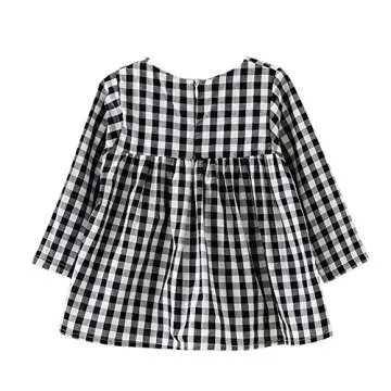 BOBORA Little Kids Baby Girls Long Sleeve Dress White and Black Plaid Tunic Dress