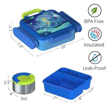 HAIXIN Bento Box for Kids - Insulated Lunch Box with Thermos for Hot Food, Leak-proof Kids Lunch Box...
