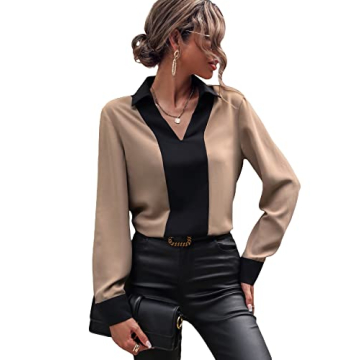 COZYEASE Women's V Neck Dressy Casual Blouses Office Work Summer Top Long Sleeve Shirts Business For...