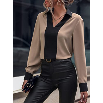 COZYEASE Women's V Neck Dressy Casual Blouses Office Work Summer Top Long Sleeve Shirts Business Formal Wear