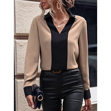 COZYEASE Women's V Neck Dressy Casual Blouses Office Work Summer Top Long Sleeve Shirts Business Formal Wear