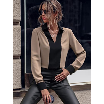 COZYEASE Women's V Neck Dressy Casual Blouses Office Work Summer Top Long Sleeve Shirts Business Formal Wear