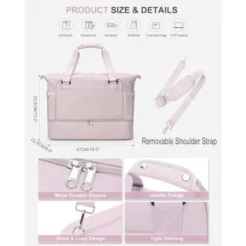 Stylish Weekender Bags for Women: Travel Duffel with Shoe Compartment and USB Charging Port