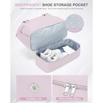 Weekender Bags for Women, Travel Duffel with Shoe Compartment USB Charging, Carry On Gym Duffle Bag with Wet Pocket, Personal Item Overnight Tote Bag for Airlines, Lotus Pink