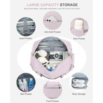 Weekender Bags for Women, Travel Duffel with Shoe Compartment USB Charging, Carry On Gym Duffle Bag with Wet Pocket, Personal Item Overnight Tote Bag for Airlines, Lotus Pink