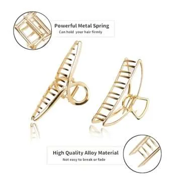 5 Pack Large Gold Hair Clips for Thick Hair Metal Cross Claw Clip Non-Slip Banana Hair Claw Clips Hair Catch Barrette French Design Hair Accessories for Women and Girls