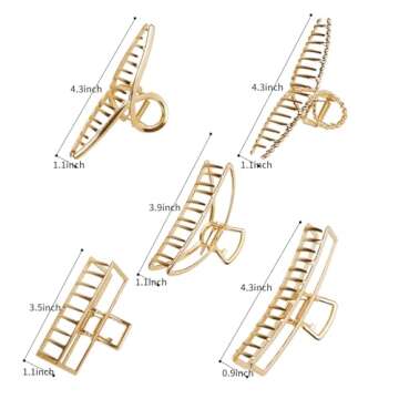 5 Pack Large Gold Hair Clips for Thick Hair Metal Cross Claw Clip Non-Slip Banana Hair Claw Clips Hair Catch Barrette French Design Hair Accessories for Women and Girls