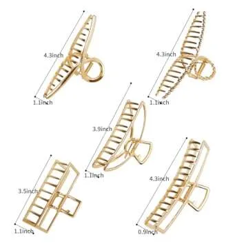 5 Pack Large Gold Hair Clips for Thick Hair Metal Cross Claw Clip Non-Slip Banana Hair Claw Clips Hair Catch Barrette French Design Hair Accessories for Women and Girls
