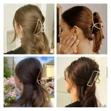 5 Pack Large Gold Hair Clips for Thick Hair Metal Cross Claw Clip Non-Slip Banana Hair Claw Clips Hair Catch Barrette French Design Hair Accessories for Women and Girls