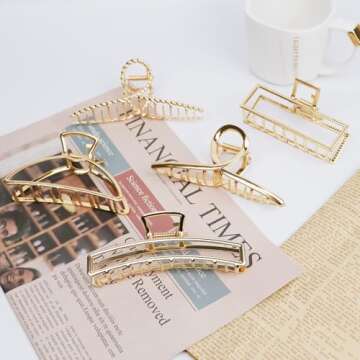 5 Pack Large Gold Hair Clips for Thick Hair Metal Cross Claw Clip Non-Slip Banana Hair Claw Clips Hair Catch Barrette French Design Hair Accessories for Women and Girls