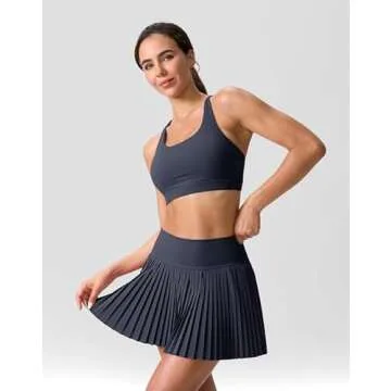 SANTINY Pleated Tennis Skirt for Women with Pockets Shorts Women's High Waisted Lightweight Athletic Golf Skorts Skirts for Casual(Navy_L)