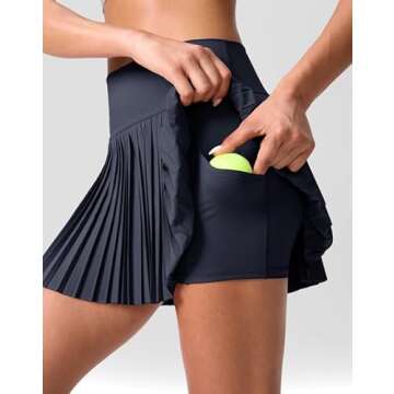 SANTINY Pleated Tennis Skirt for Women with Pockets Shorts Women's High Waisted Lightweight Athletic Golf Skorts Skirts for Casual(Navy_L)
