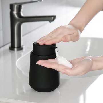 YAUKPH Matte Black Foaming Hand Soap Dispenser Plastic 11 oz - Modern Minimalist Style for Bathroom ...