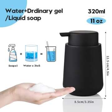 YAUKPH Matte Black Foaming Hand Soap Dispenser Plastic 11 oz - Modern Minimalist Style for Bathroom & Kitchen Countertop Refillable