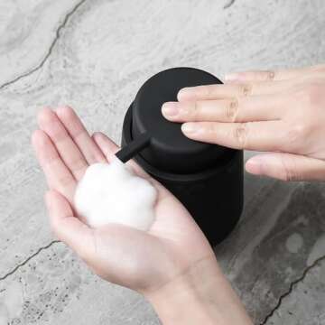 YAUKPH Matte Black Foaming Hand Soap Dispenser Plastic 11 oz - Modern Minimalist Style for Bathroom & Kitchen Countertop Refillable