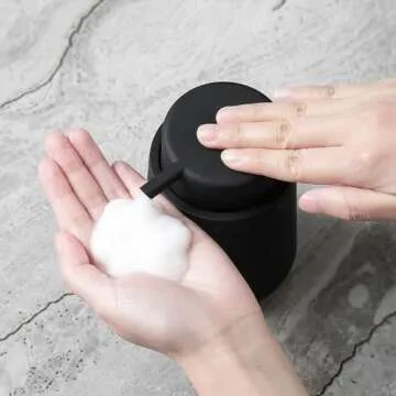 YAUKPH Matte Black Foaming Hand Soap Dispenser Plastic 11 oz - Modern Minimalist Style for Bathroom & Kitchen Countertop Refillable