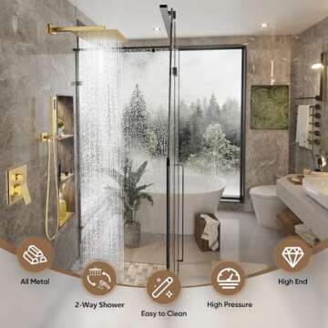 Gabrylly Shower System Gold: High-Pressure 12" Rainfall & Handheld Combo, Stylish Design