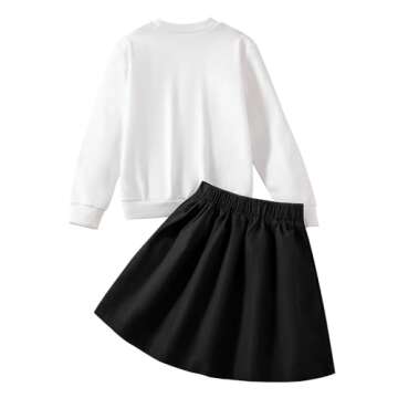 Nivne Tco Toddler Girl Set - Bear Print Crew Neck Sweatshirt and Pleated Skirt - Girls Skirt Outfit 6T