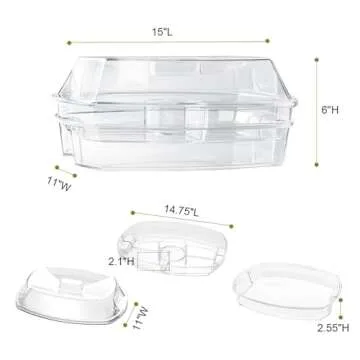 IVYHOME Fruit Ice Serving Tray, Chilled Veggie Tray, Shrimp Cocktail Serving Dish, Appetizer Serving Platter for Parties, with Lid and 4 Compartments
