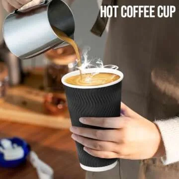 BYSNOW 16oz Coffee Cups with Lids, 100 Pack Insulated Ripple Paper Cups, Disposable Coffee Cups for Water, Juice, Coffee (Black 16oz)