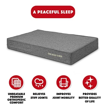 The Dog’s Bed Orthopedic Memory Foam Dog Bed - XL Grey Linen for Pain Relief, Waterproof, Washable...