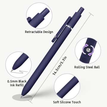 UIXJODO Gel Pens, 5 Pcs 0.5mm Black Ink Pens Fine Point Smooth Writing Pens with Silicone Grip, High-End Series Metal Clip Retractable Pens for Journaling Note Taking (Vintage)