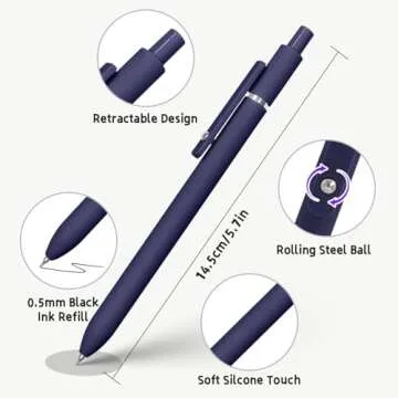 UIXJODO Gel Pens, 5 Pcs 0.5mm Black Ink Pens Fine Point Smooth Writing Pens with Silicone Grip, High-End Series Metal Clip Retractable Pens for Journaling Note Taking (Vintage)
