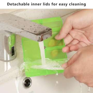 FYY Daily Pill Organizer, 7 Compartments Portable Pill Case Travel Pill Organizer,[Folding Design] Pill Box for Purse Pocket to Hold Vitamins,Cod Liver Oil,Supplements and Medication-Clear Green