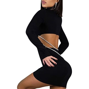 iTranyee Women Casual V Neck Button Knit Dress - Sexy Bodycon Long Sleeve Mini Dress