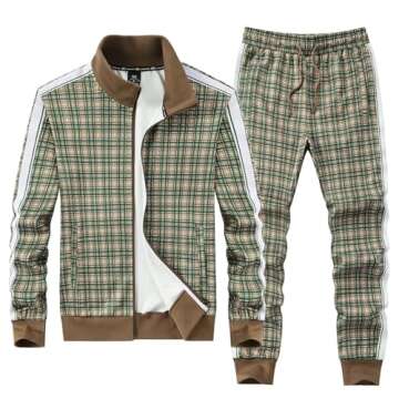 ANOTWENER Track Suits for Men Set 2 Piece Sweat Suits Plaid Tracksuit Men Outfits Sets Sweat Jackets Walking Suits Jogging Jogger Set Green JW-2601-XL