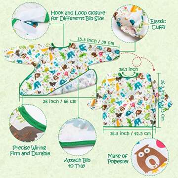 2Pcs Baby Weaning Bibs Infant Animal SPace Coverall Long Sleeve Bib Toddlers Waterproof Self-feeding...