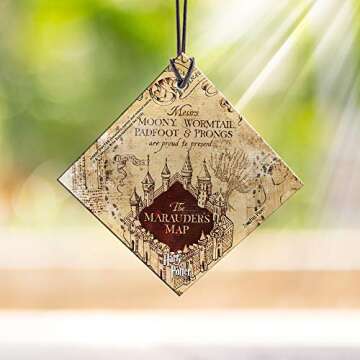 Harry Potter - Marauder's Map - I Solemnly Swear - Mischief Managed - 3.5” Starfire Prints Hanging Glass Accessory | Packaged in Complimentary Velveteen Gift Bag