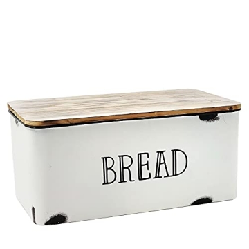 AVV Farmhouse Bread Box for Kitchen Countertop Metal White Loaf of Bread Storage Container Large Vin...