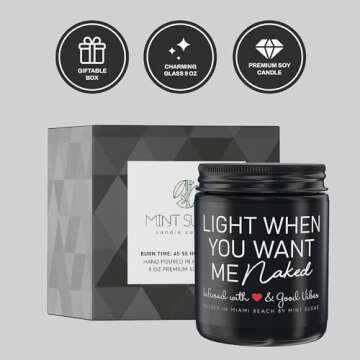 Valentines Day Gifts for Husband, Made in USA, 9 oz, Naughty Gifts for Husband, Boyfriend Gifts, Romantic Gifts for Him, Sexy Candles by Mint Sugar Candle Company