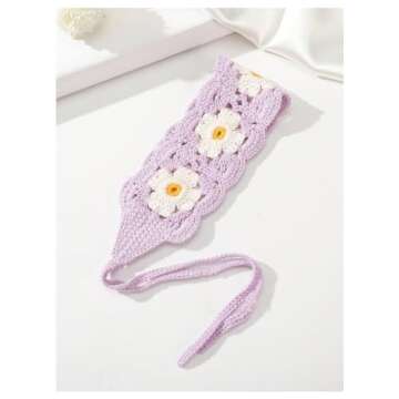 Verdusa Women's Floral Crochet Head Scarf Knitted Tie Hair Bandana Headband Head Kerchief Purple One...