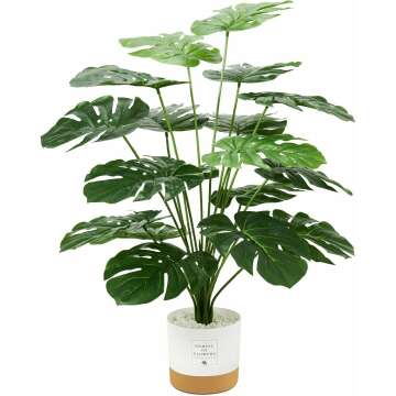 Large 26" Tropical Palm Tree - Artificial Monstera Faux Plant for Home Decor