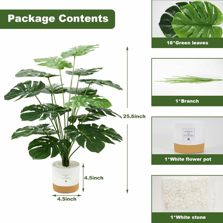 26" Tropical Palm Tree - Faux Monstera Plant for Home