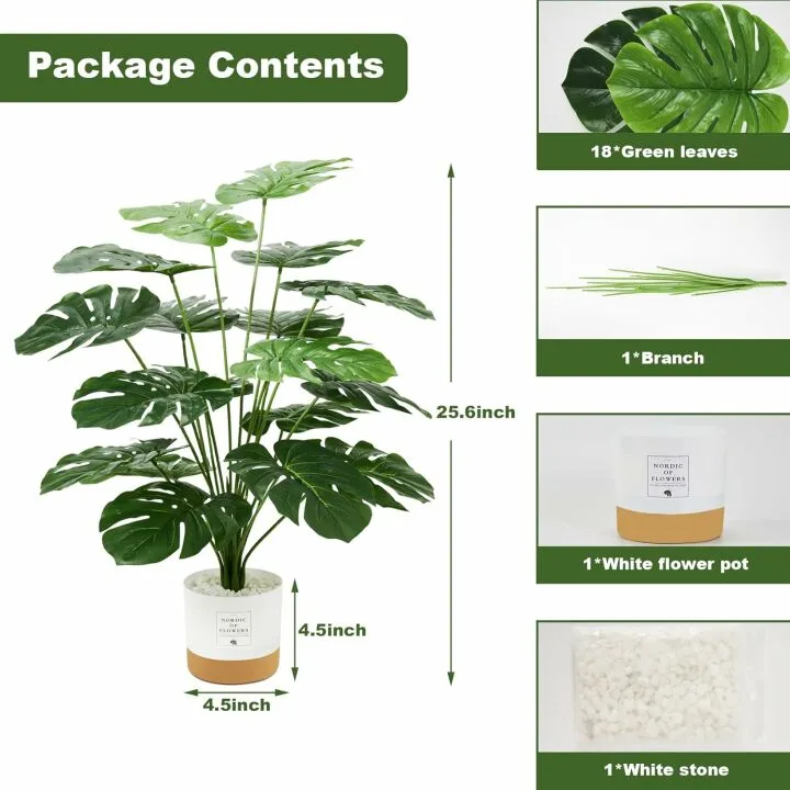 26" Tropical Palm Tree - Faux Monstera Plant for Home