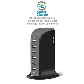 Aduro 40W 6-Port USB Desktop Charging Station Hub Wall Charger for iPhone iPad Tablets Smartphones with Smart Flow (Black)
