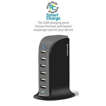 Aduro 40W 6-Port USB Desktop Charging Station Hub Wall Charger for iPhone iPad Tablets Smartphones with Smart Flow (Black)