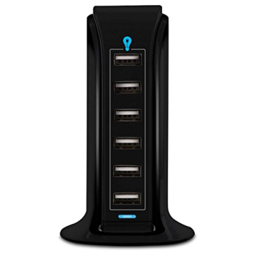 Aduro 40W 6-Port USB Desktop Charging Station Hub Wall Charger for iPhone iPad Tablets Smartphones with Smart Flow (Black)