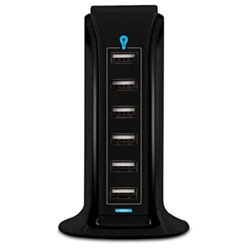 Aduro 40W 6-Port USB Desktop Charging Station Hub Wall Charger for iPhone iPad Tablets Smartphones with Smart Flow (Black)