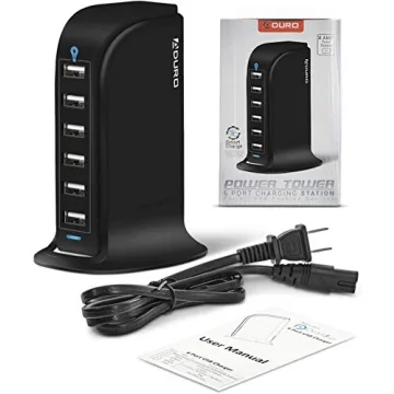 Aduro 40W 6-Port USB Desktop Charging Station Hub Wall Charger for iPhone iPad Tablets Smartphones with Smart Flow (Black)