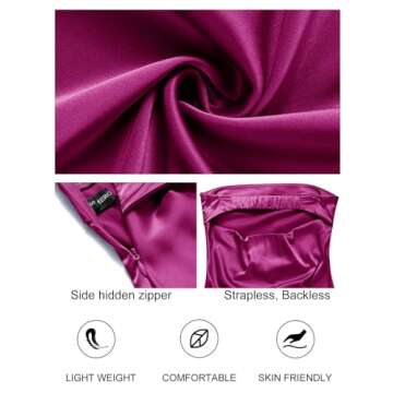 MEROKEETY Women 2024 Summer Strapless Satin Tube Bodycon Backless Wedding Guest Maxi Dress Eggplant Medium