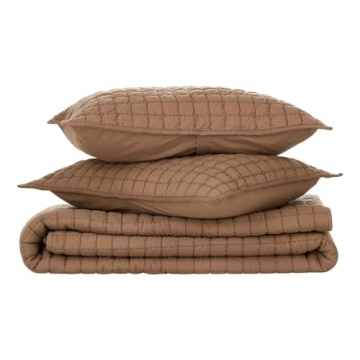 Nate Home by Nate Berkus Solid All-Season Cotton Textured Quilt Set | Breathable and Comfortable Bed...