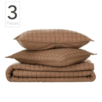 Nate Home All-Season Cotton Quilt Set - Truffle Brown