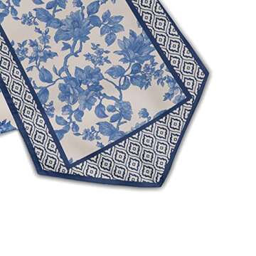 Blue Table Runner 13x70 Inches Long Polyester Chinoiserie Vintage Style Design Floral Table Runner Suitable for Holiday Party & Wedding & Kitchen & Dining Room Tables Decor