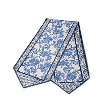 Blue Table Runner 13x70 Inches Long Polyester Chinoiserie Vintage Style Design Floral Table Runner Suitable for Holiday Party & Wedding & Kitchen & Dining Room Tables Decor