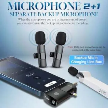 3 in 1 Wireless Lavalier Microphone for iPhone, iPad, Android, Camera,12-Hour Battery, mini Noise Re...