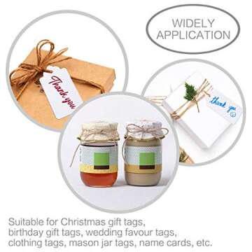 150 PCS Kraft Paper Gift Tags with 100 Feet Natural Jute Twine String for Arts Crafts Packaging (White,Label Measures 4” X 2”)